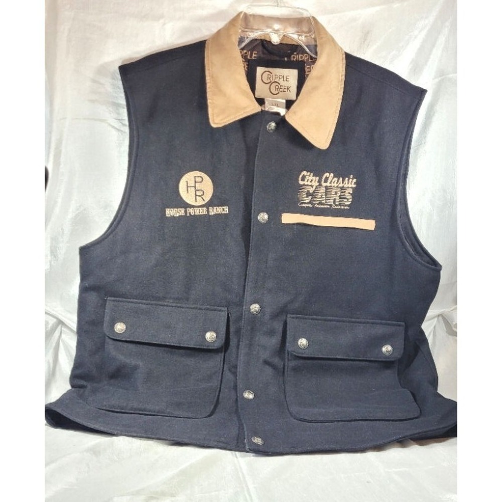 Cripple Creek Wool Vest - Horse Power Ranch City Classic Cars -‎ Black - XXL
